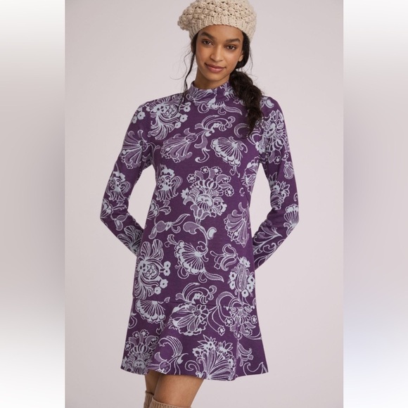 Anthropologie Mock Neck Mini Dress Size Medium - Picture 1 of 13